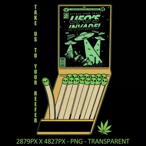 Ufo Alien Invasion Weed Matchbook cover image.
