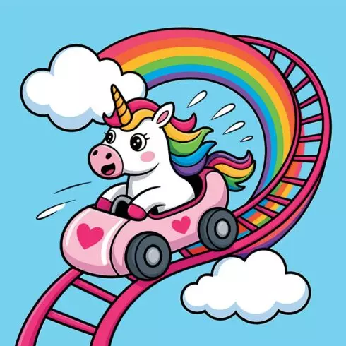 Unicorn's Magical Roller Coaster Ride EPS Vector file cover image.