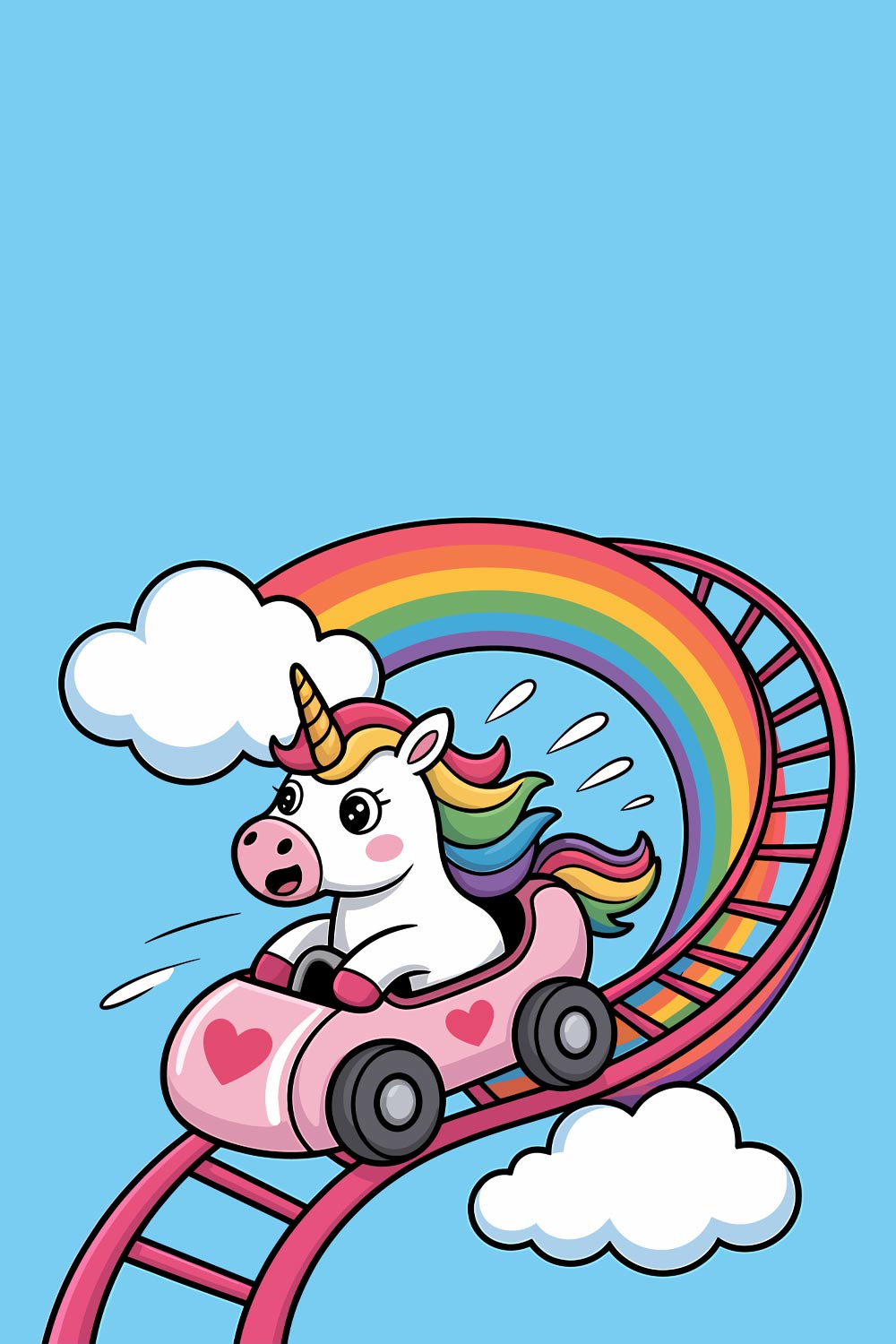 Unicorn's Magical Roller Coaster Ride EPS Vector file pinterest preview image.