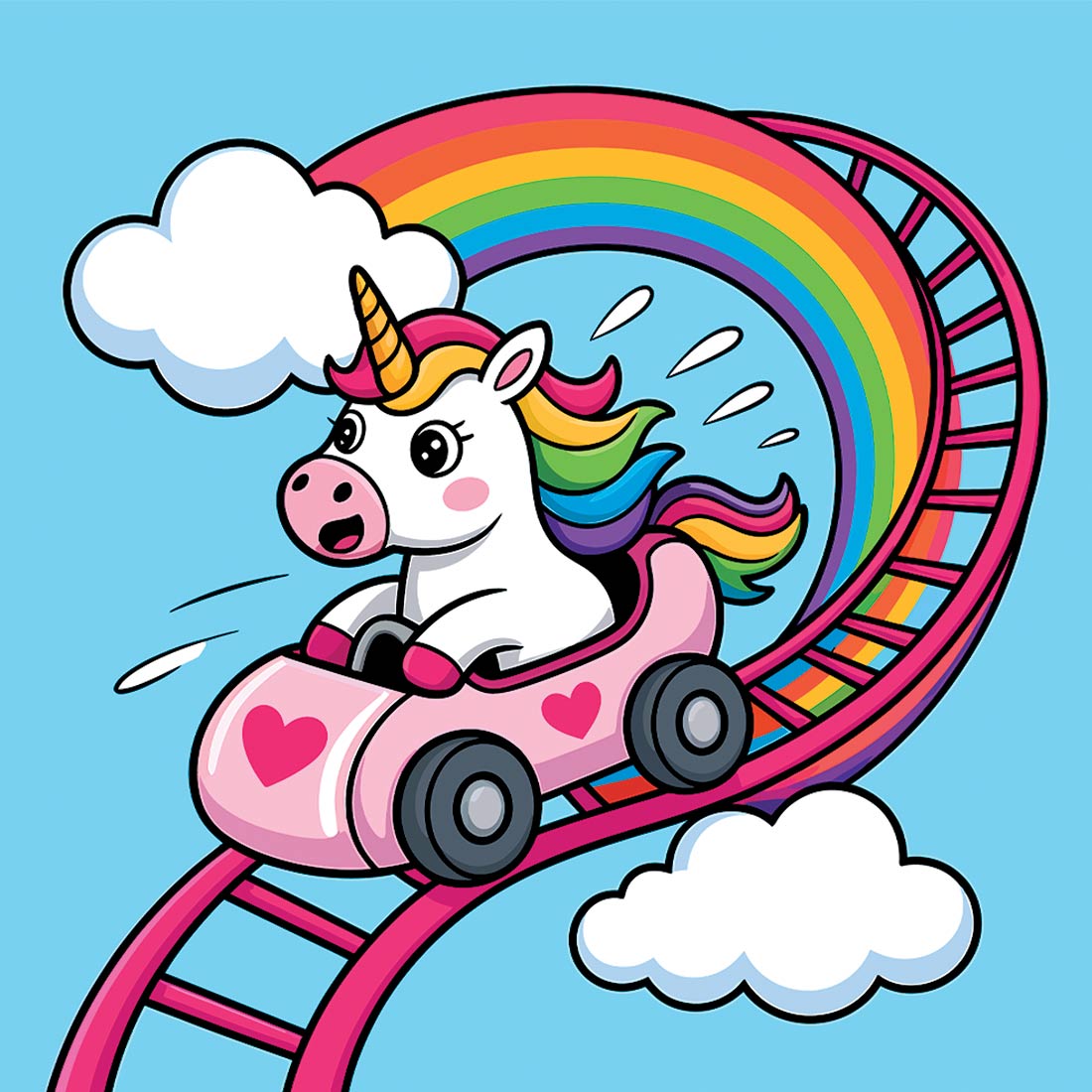 Unicorn's Magical Roller Coaster Ride EPS Vector file preview image.