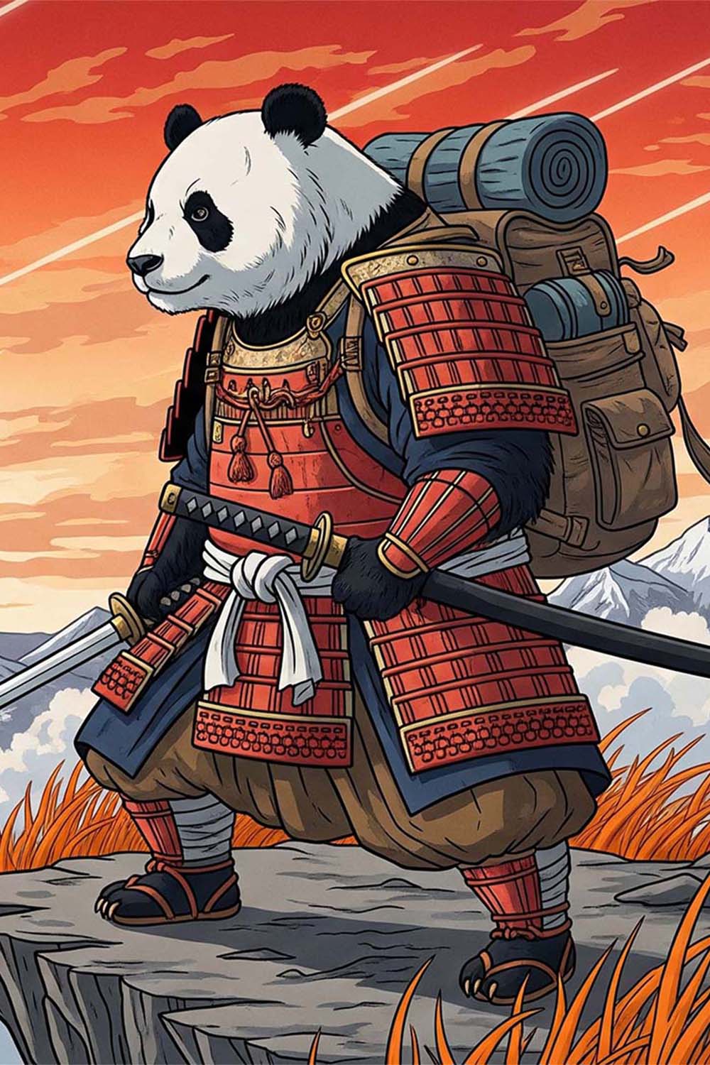 3D Digital Detox Panda samurai Tumbler Wrap –, 20oz Skinny Sublimation Design pinterest preview image.