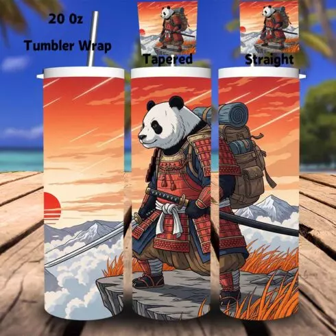 3D Digital Detox Panda samurai Tumbler Wrap –, 20oz Skinny Sublimation Design cover image.