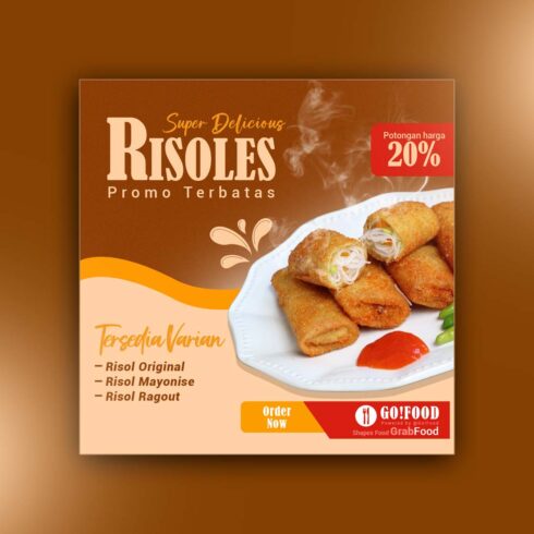 Super Delicious Risoles & Lumpia Food Promo Design Template - Editable & Trendy! cover image.