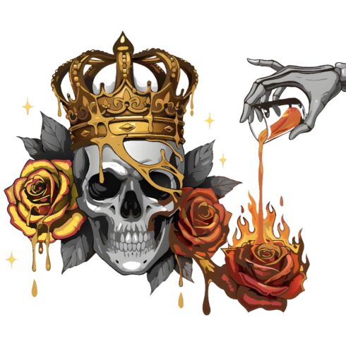 Cute skulls with decorative flowers vector cover image.