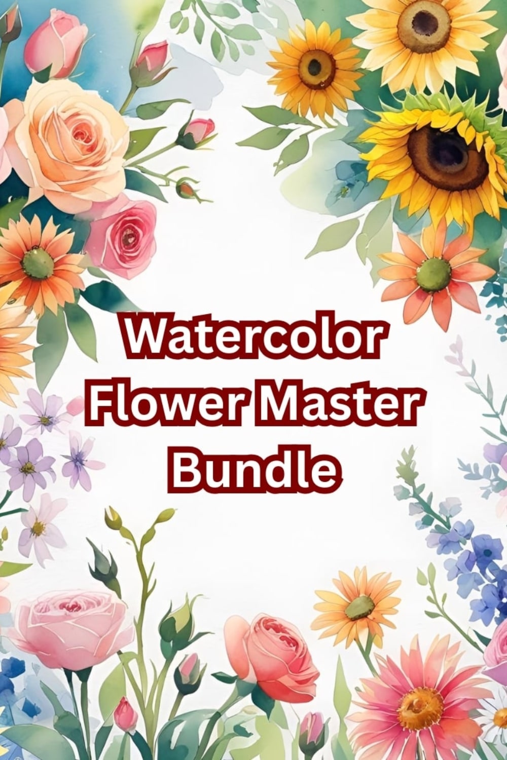 Watercolor Flower Master Bundle pinterest preview image.