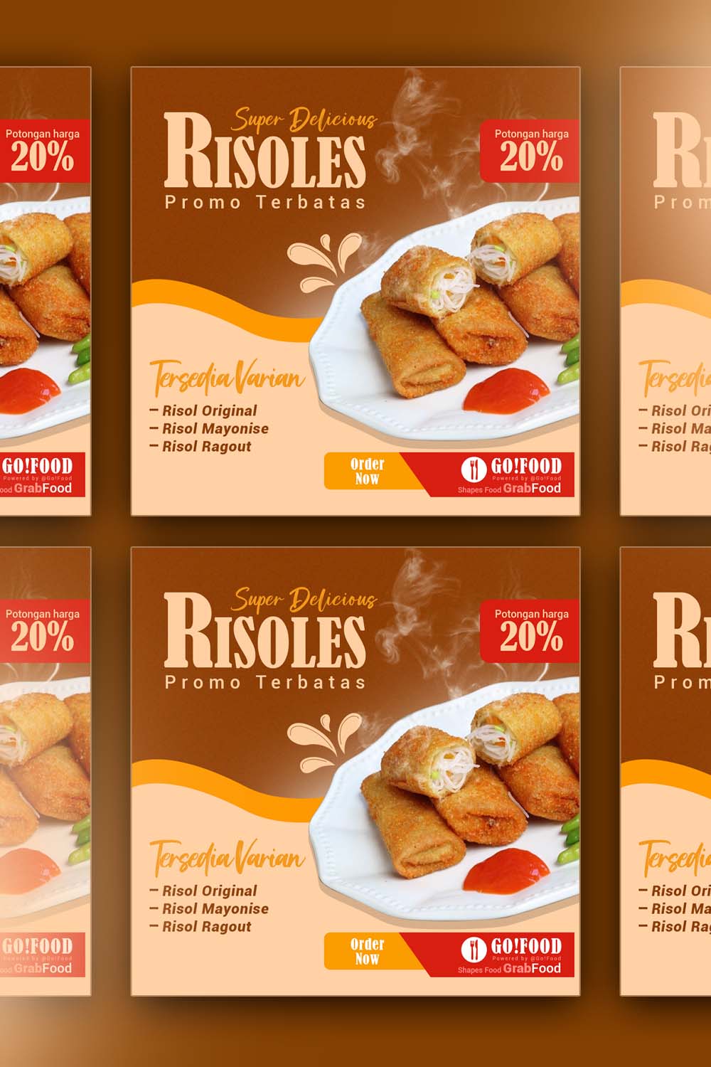 Super Delicious Risoles & Lumpia Food Promo Design Template - Editable & Trendy! pinterest preview image.