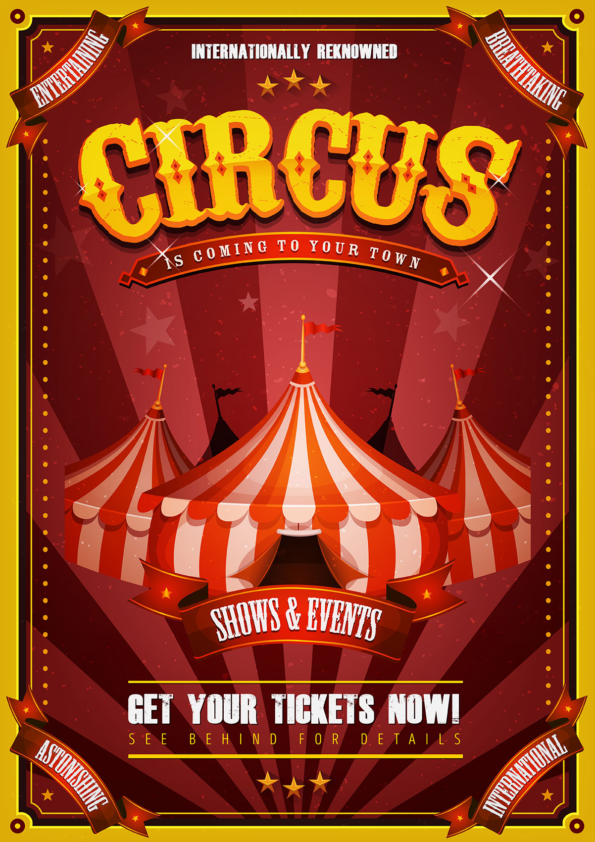 vintage grunge circus poster with dark red background 976