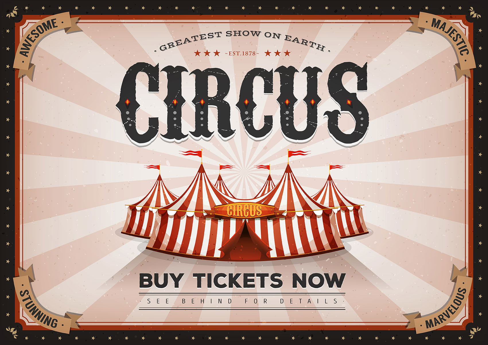 vintage retro circus red sunrays horizontal background 514