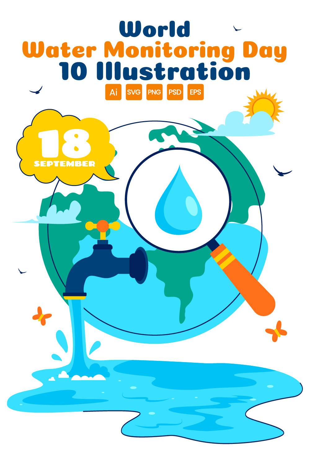10 World Water Monitoring Day Illustration pinterest preview image.