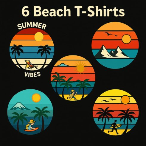 6 Beach T-Shirts Retro Collection JPG cover image.