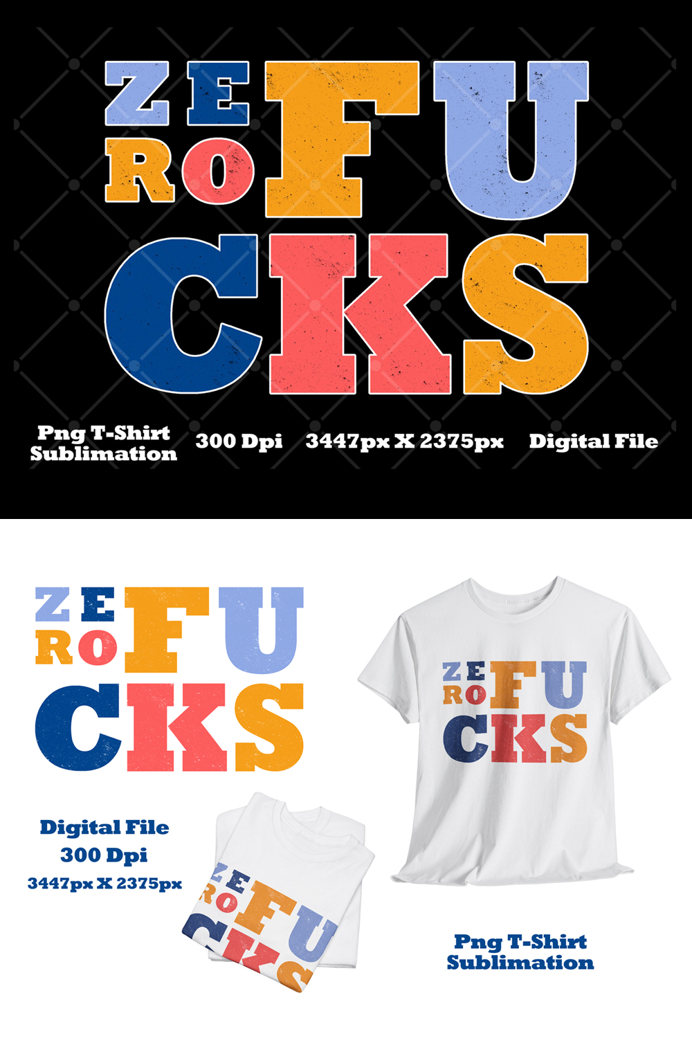 Colorful Retro Style - Zero Fucks Text Design pinterest preview image.