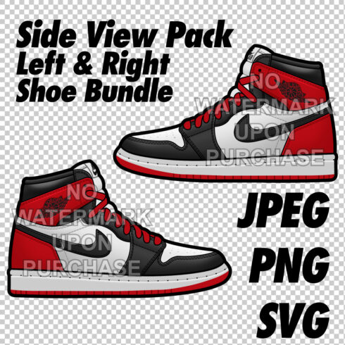 Side View Pack Air Jordan 1 Black Toe JPEG PNG SVG digital sneaker art cover image.