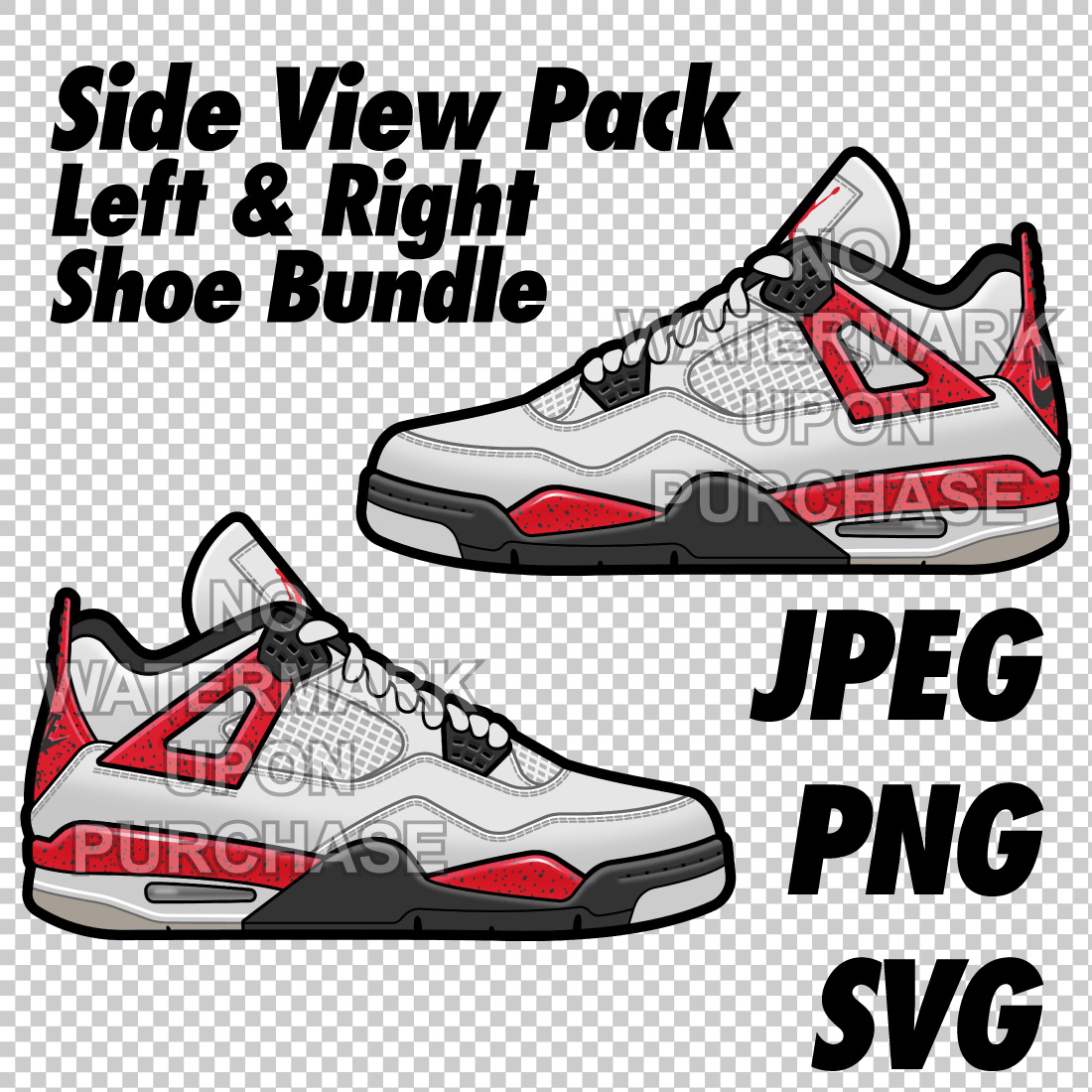 Side View Pack Air Jordan 4 Red Cement JPEG PNG SVG digital sneaker art cover image.