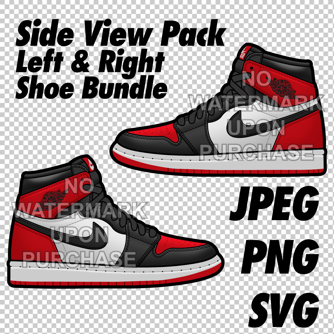 Side View Pack Air Jordan 1 Red Toe JPEG PNG SVG digital sneaker art cover image.
