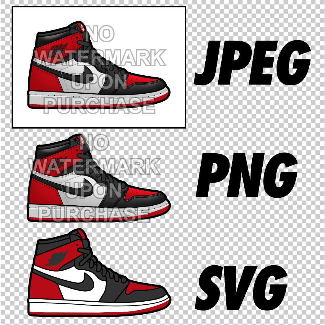 Side View Pack Air Jordan 1 Red Toe JPEG PNG SVG digital sneaker art preview image.