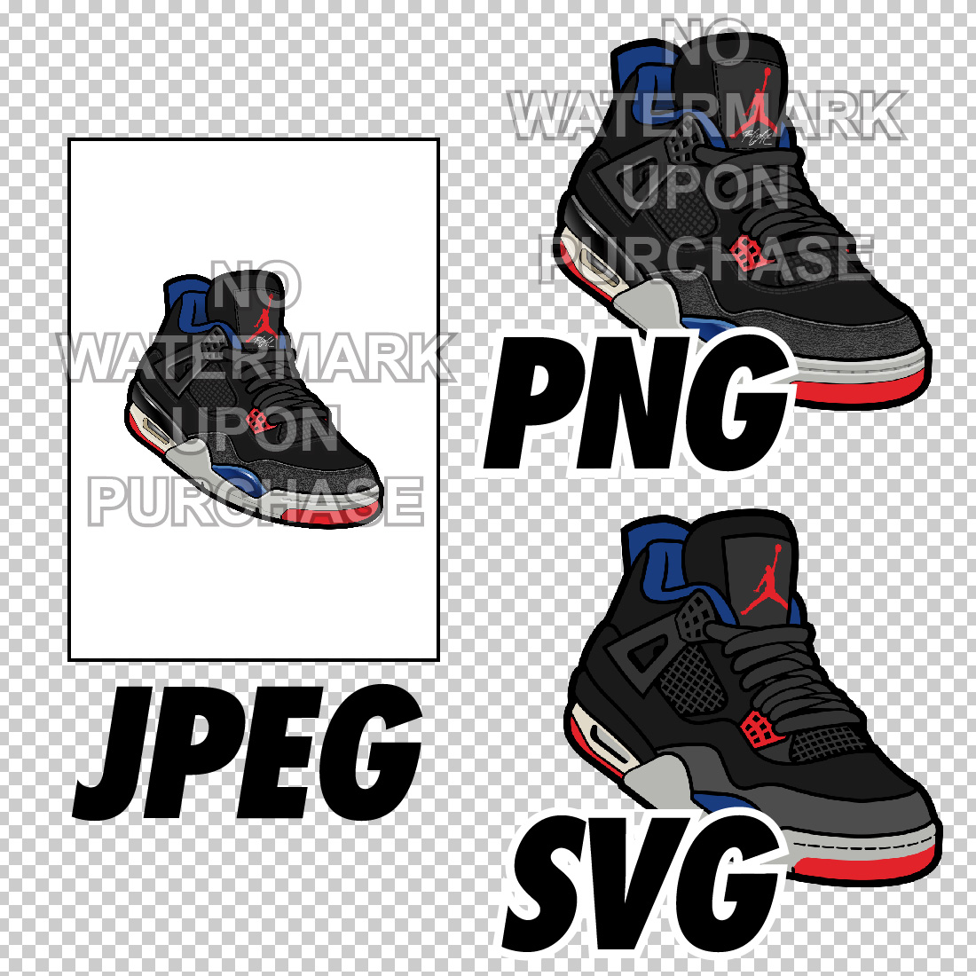 Air Jordan 4 Rare Air JPEG PNG SVG digital sneaker art preview image.