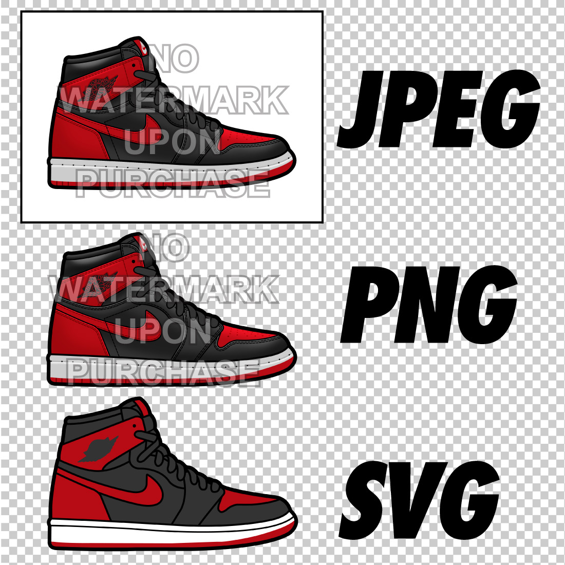 Side View Pack Air Jordan 1 Banned JPEG PNG SVG digital sneaker art preview image.
