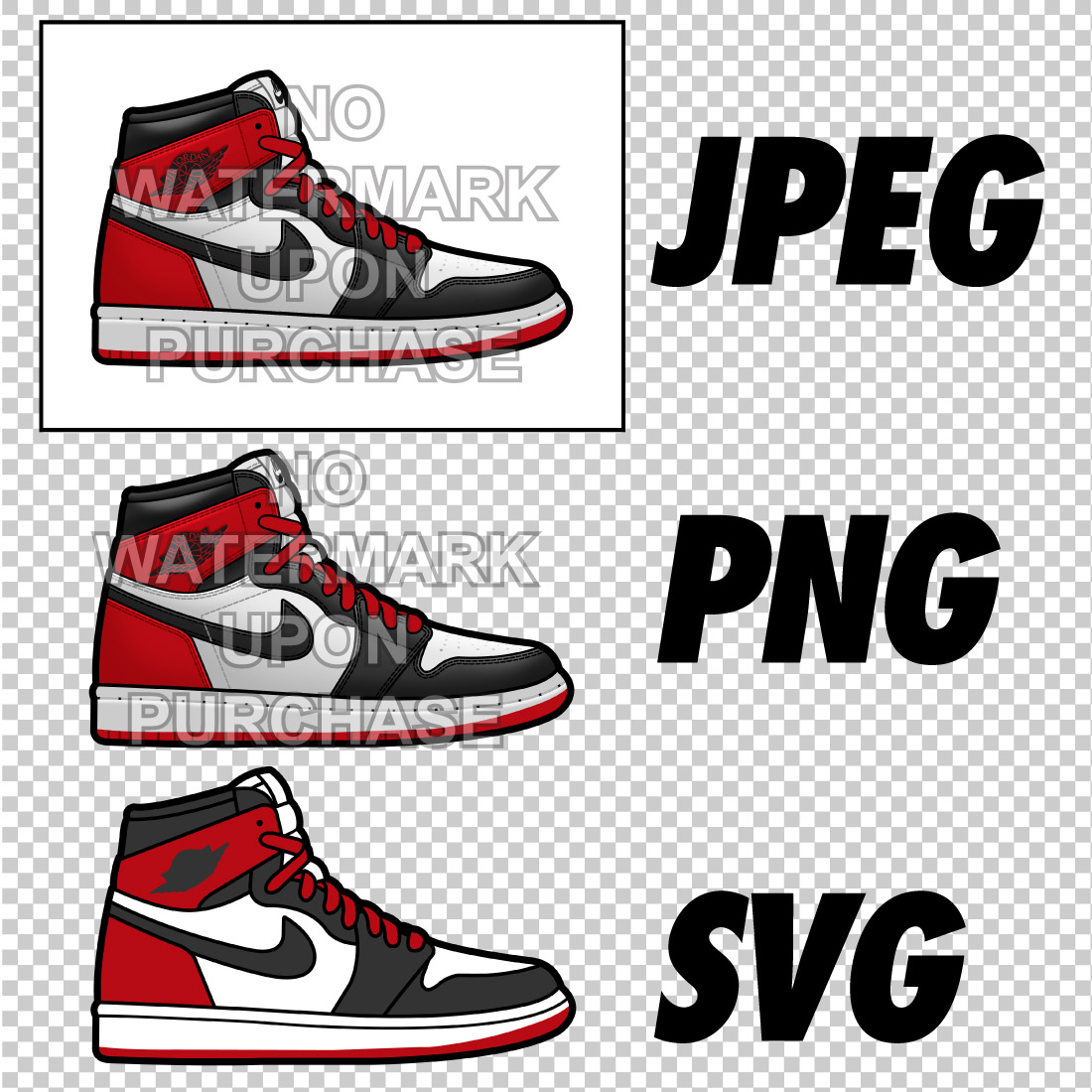 Side View Pack Air Jordan 1 Black Toe JPEG PNG SVG digital sneaker art preview image.