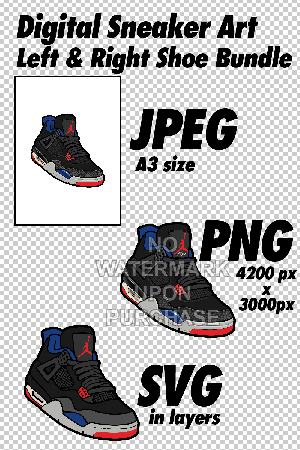 Air Jordan 4 Rare Air JPEG PNG SVG digital sneaker art pinterest preview image.