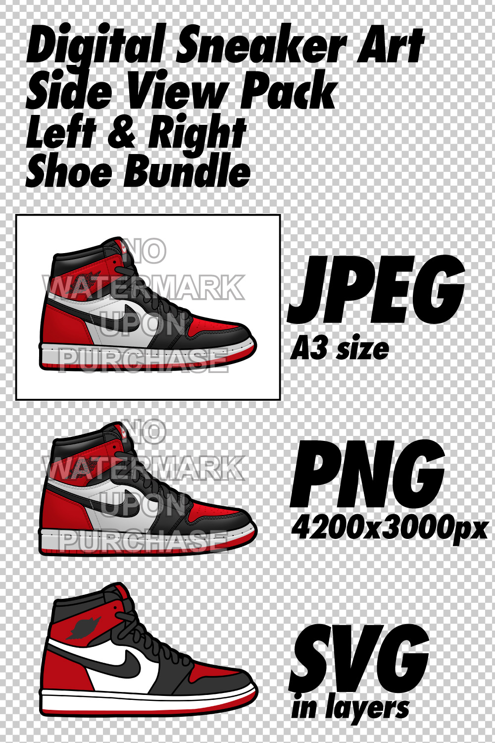 Side View Pack Air Jordan 1 Red Toe JPEG PNG SVG digital sneaker art pinterest preview image.