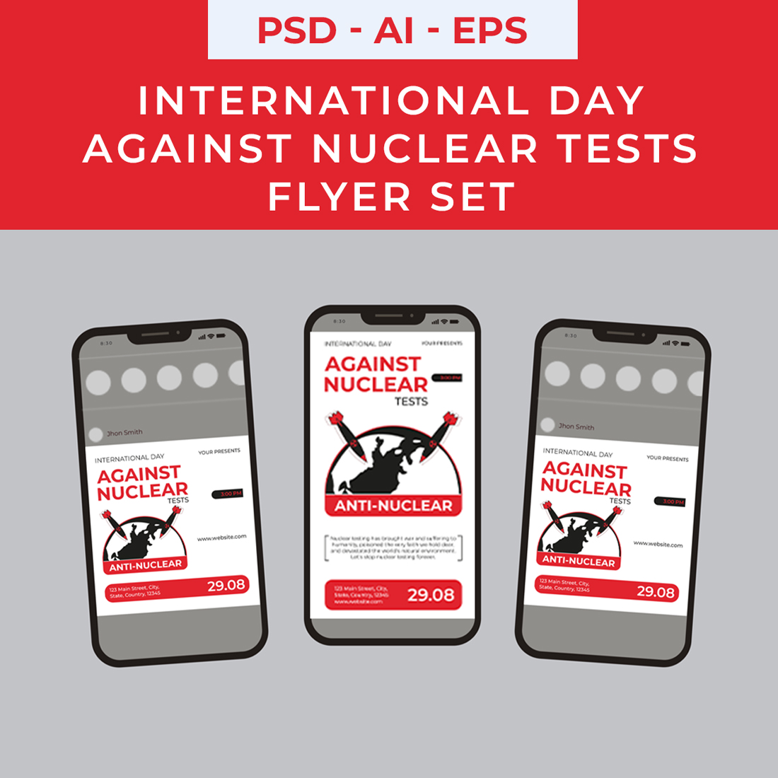 International Day Against Nuclear Tests Flyer Set preview image.