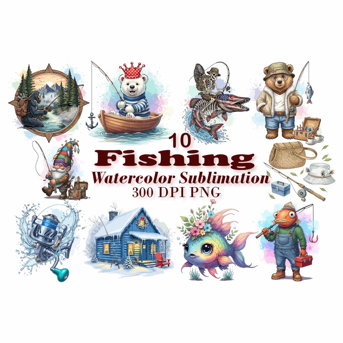 Whimsical Fishing Watercolor Sublimation cover image.