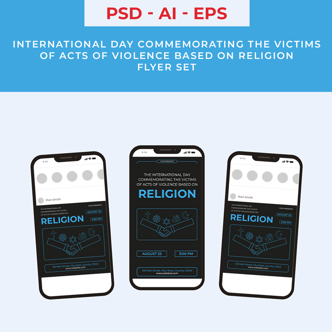 International Day Commemorating the Victims of Acts of Violence Based on Religion Flyer Set preview image.