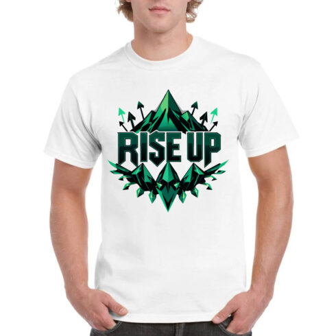 Rise Up Mountain Geometric T-Shirt Motivational Tee cover image.
