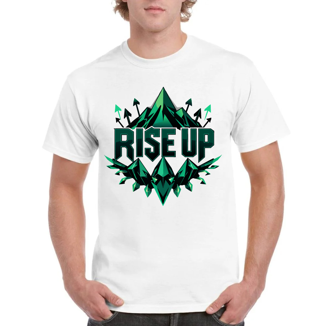 Rise Up Mountain Geometric T-Shirt Motivational Tee cover image.