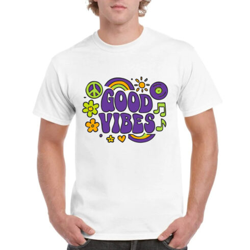 Good Vibes T-Shirt Hippie Peace Rainbow Flower Tee cover image.