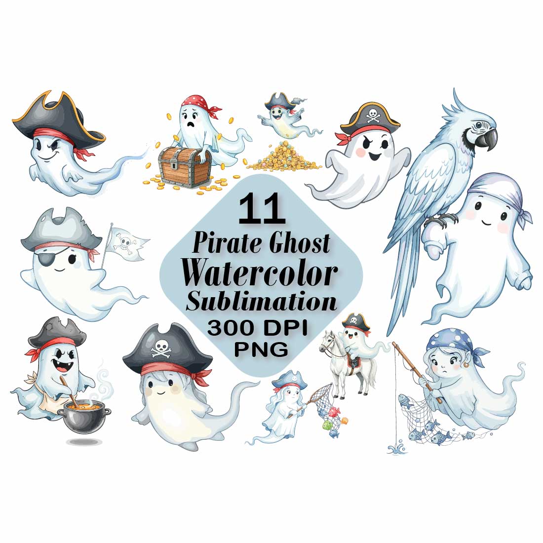 Cute Pirate Ghost Sublimation PNG cover image.