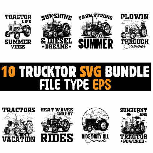 10 Summer Tractor SVG Bundle for T-Shirts cover image.