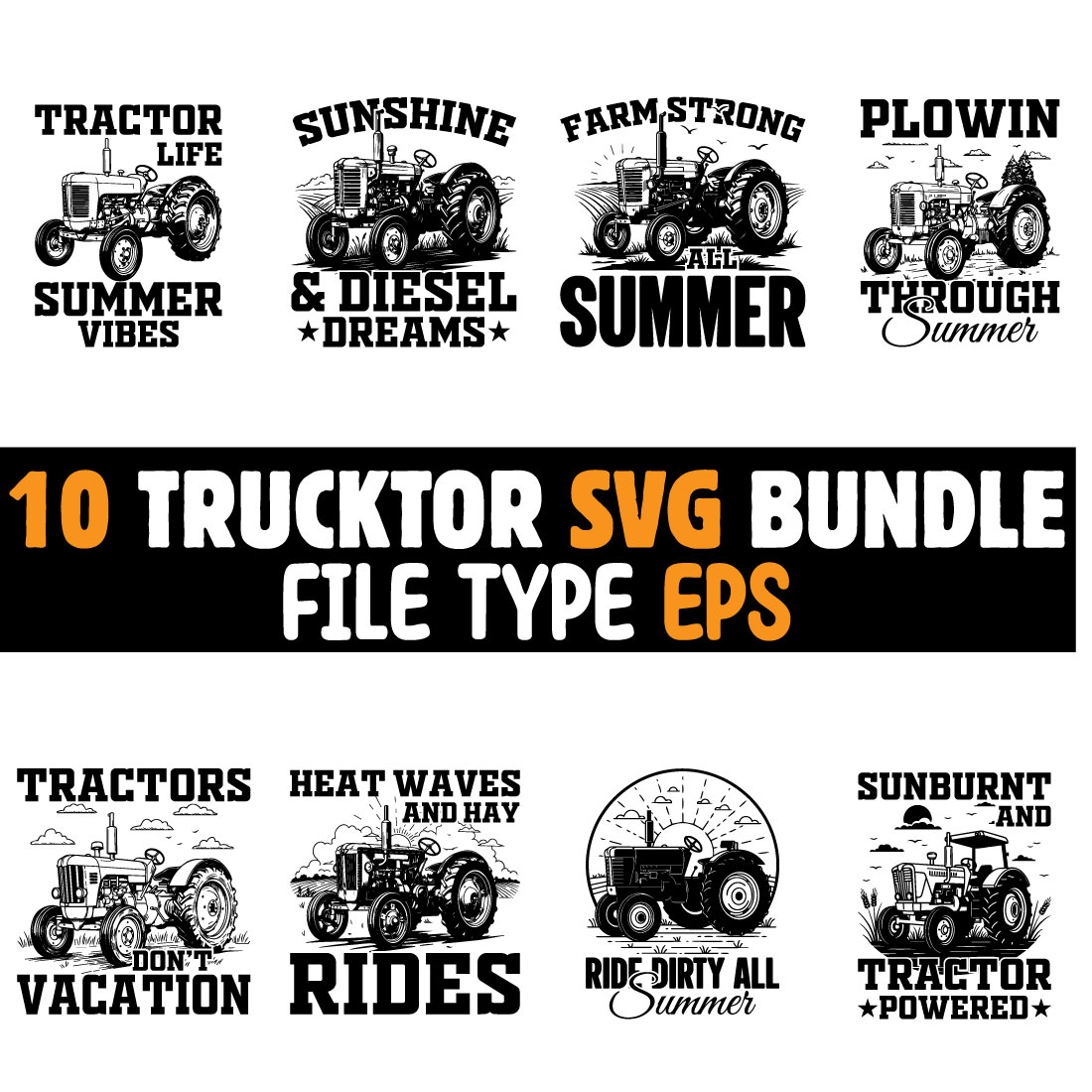 10 Summer Tractor SVG Bundle for T-Shirts cover image.