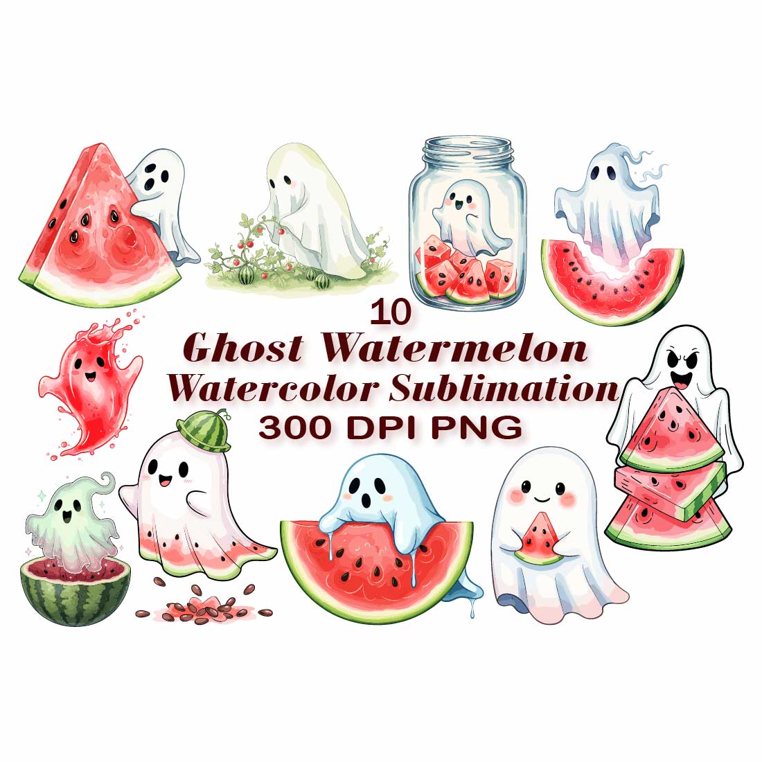 Ghost Watermelon Watercolor Sublimation cover image.