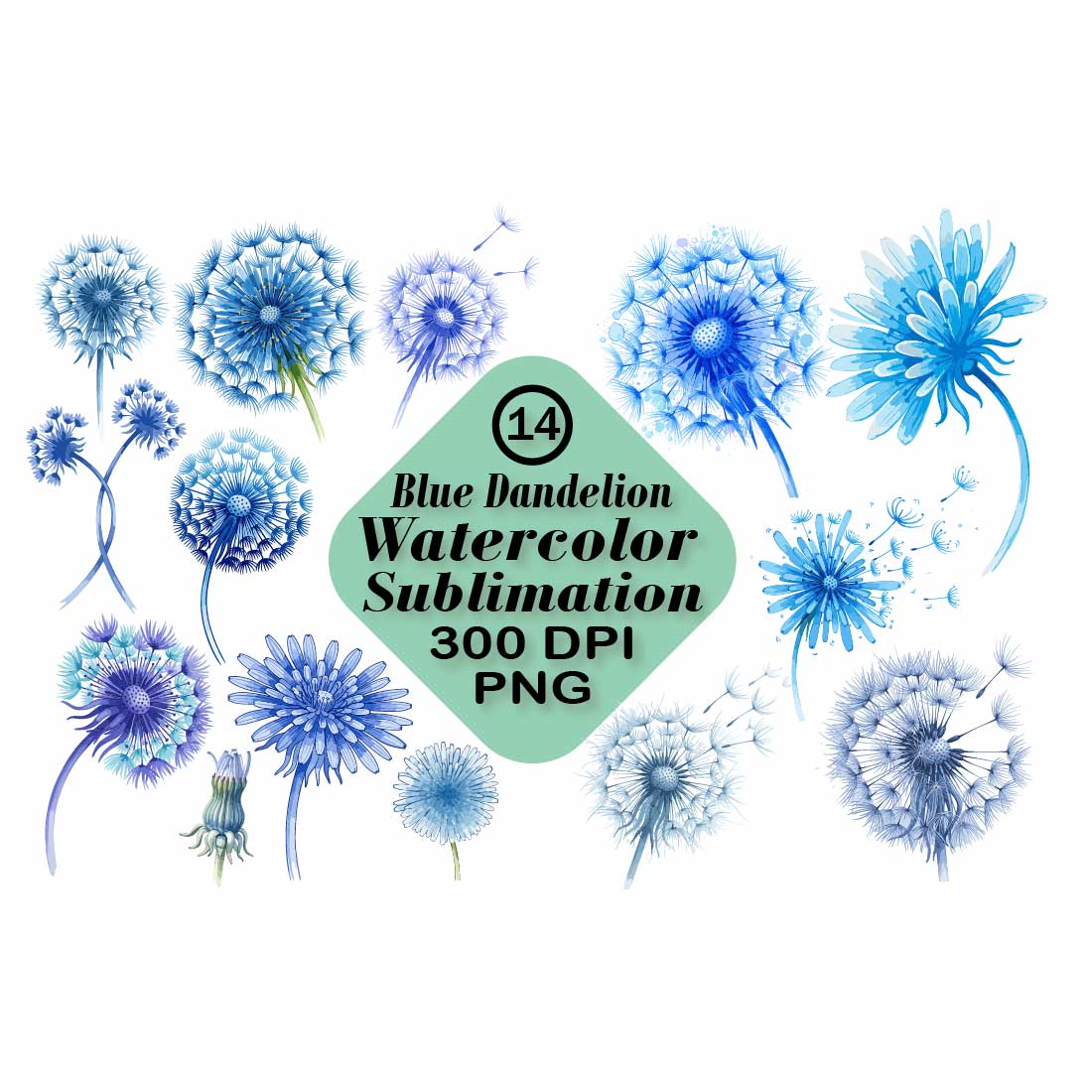 Blue Dandelion Watercolor Sublimation preview image.
