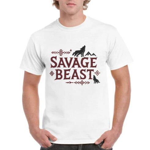 Savage Beast Wolf T-Shirt Tribal Native Design Tee cover image.