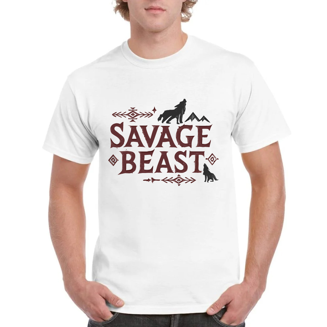 Savage Beast Wolf T-Shirt Tribal Native Design Tee cover image.