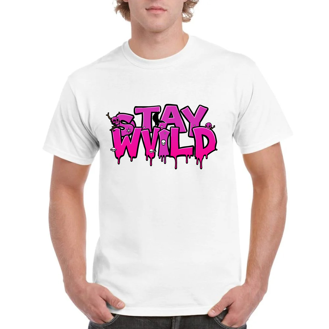Stay Wild Pink Dripping Graffiti Street Art T-Shirt cover image.