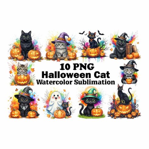 Halloween Cat Watercolor Sublimation cover image.