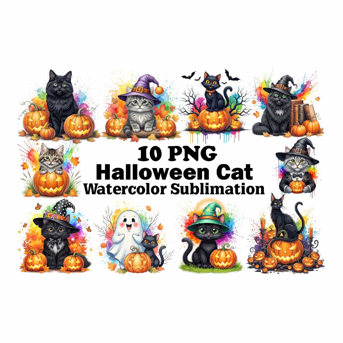 Halloween Cat Watercolor Sublimation cover image.