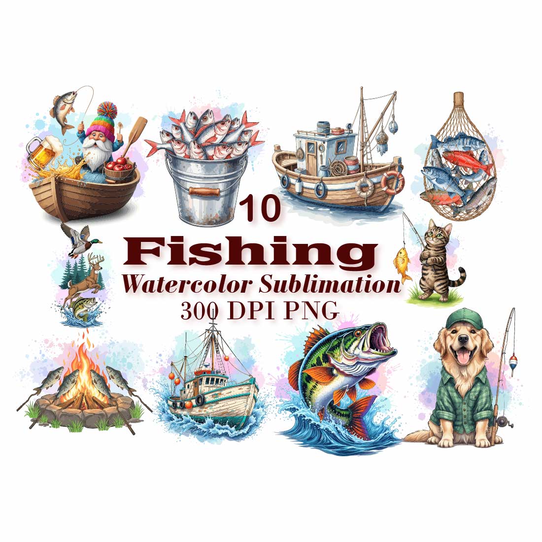 Fishing Watercolor Sublimation preview image.