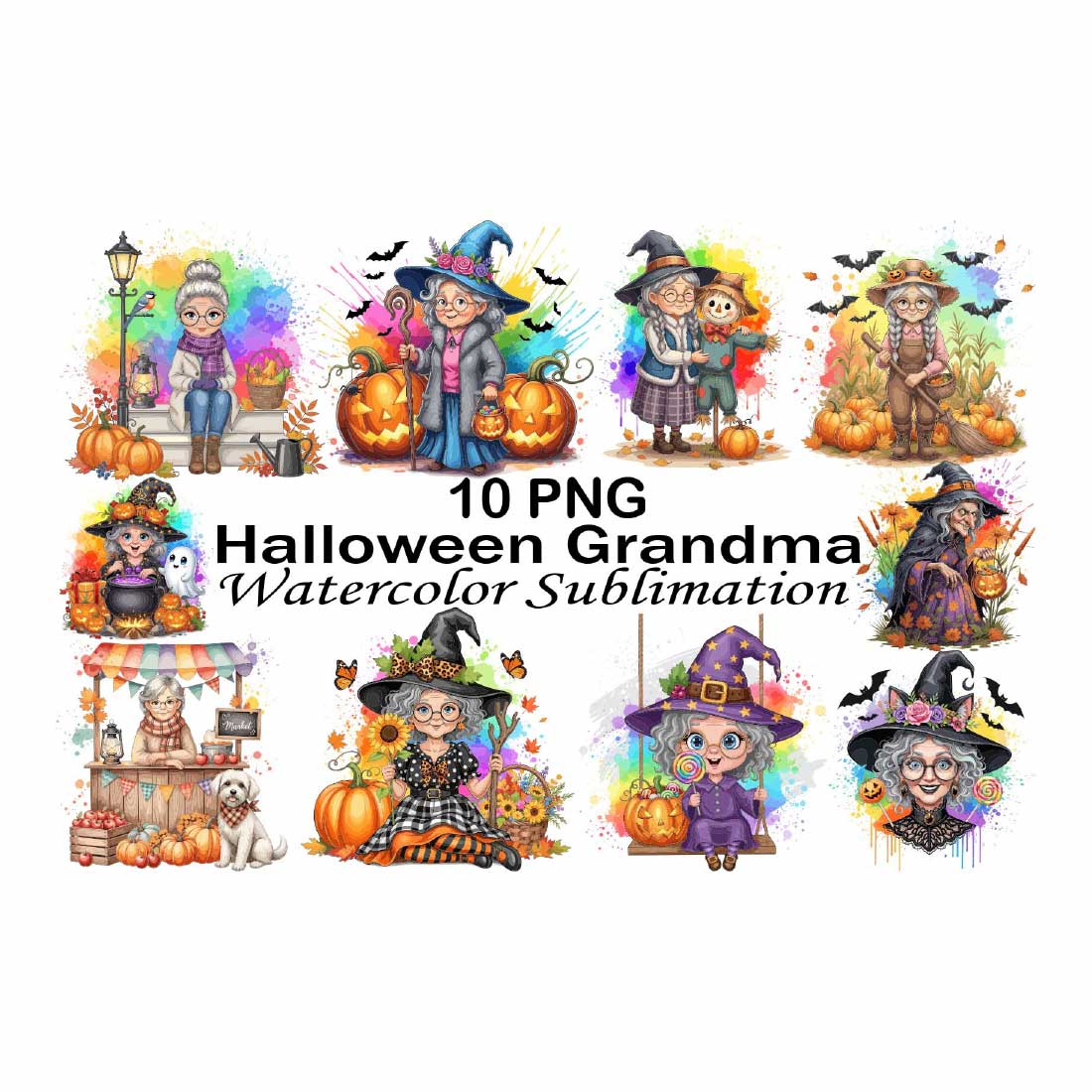 Halloween Grandma Watercolor Sublimation cover image.