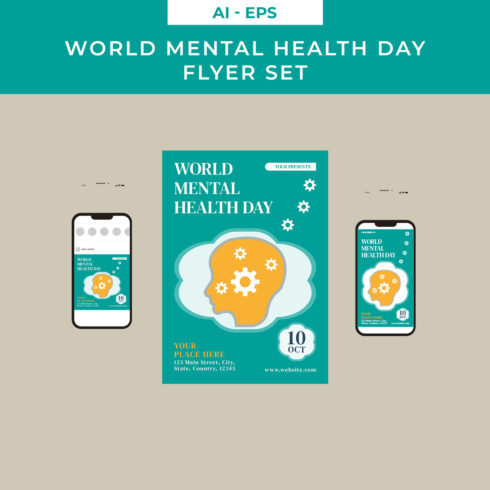 World Mental Health Day Flyer Set Design cover image.