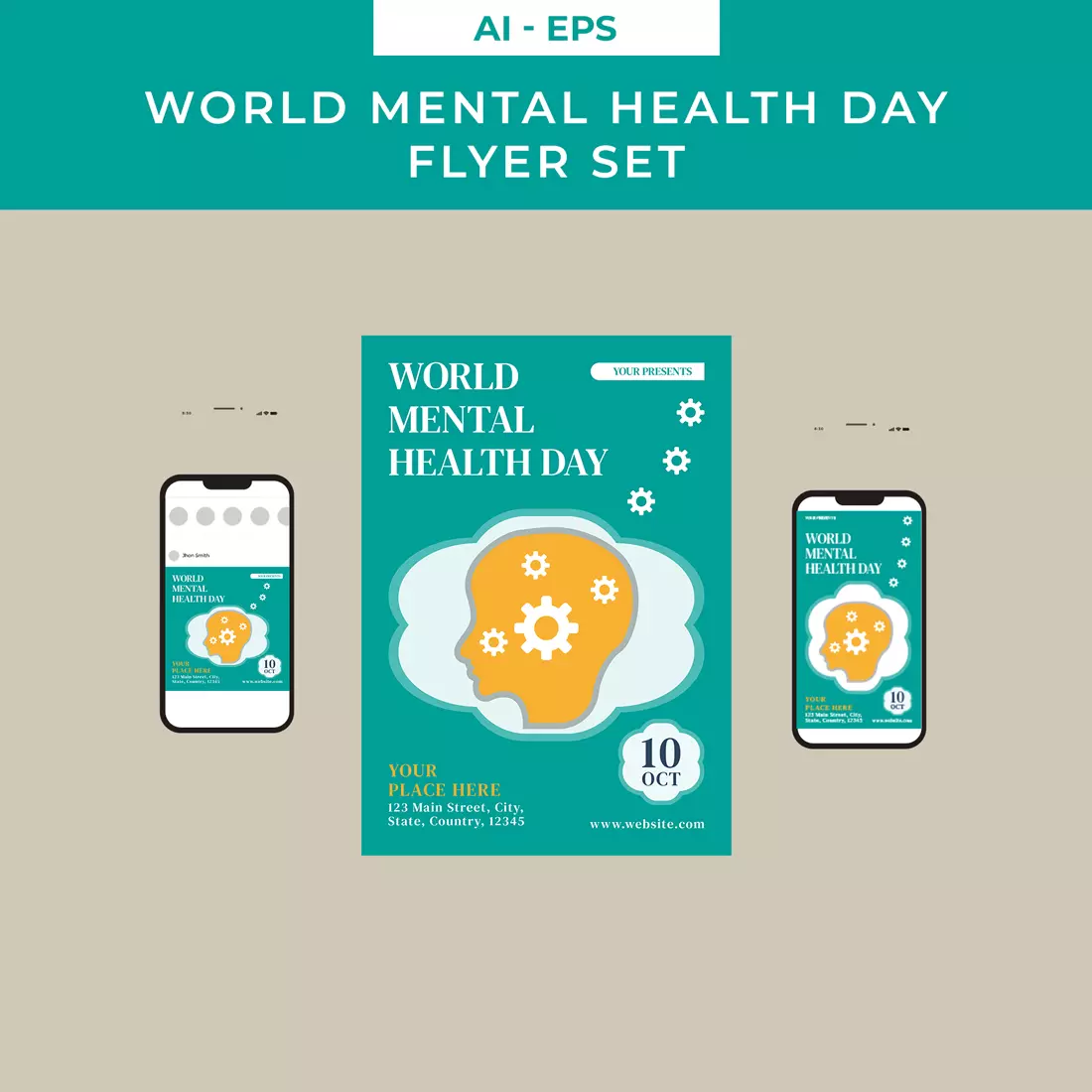 World Mental Health Day Flyer Set Design cover image.