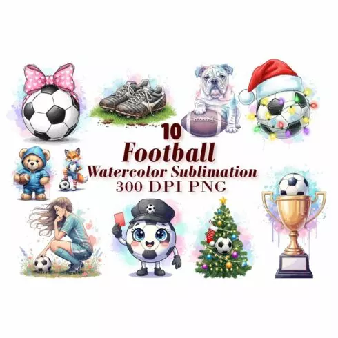 Cute Football Watercolor Sublimation cover image.