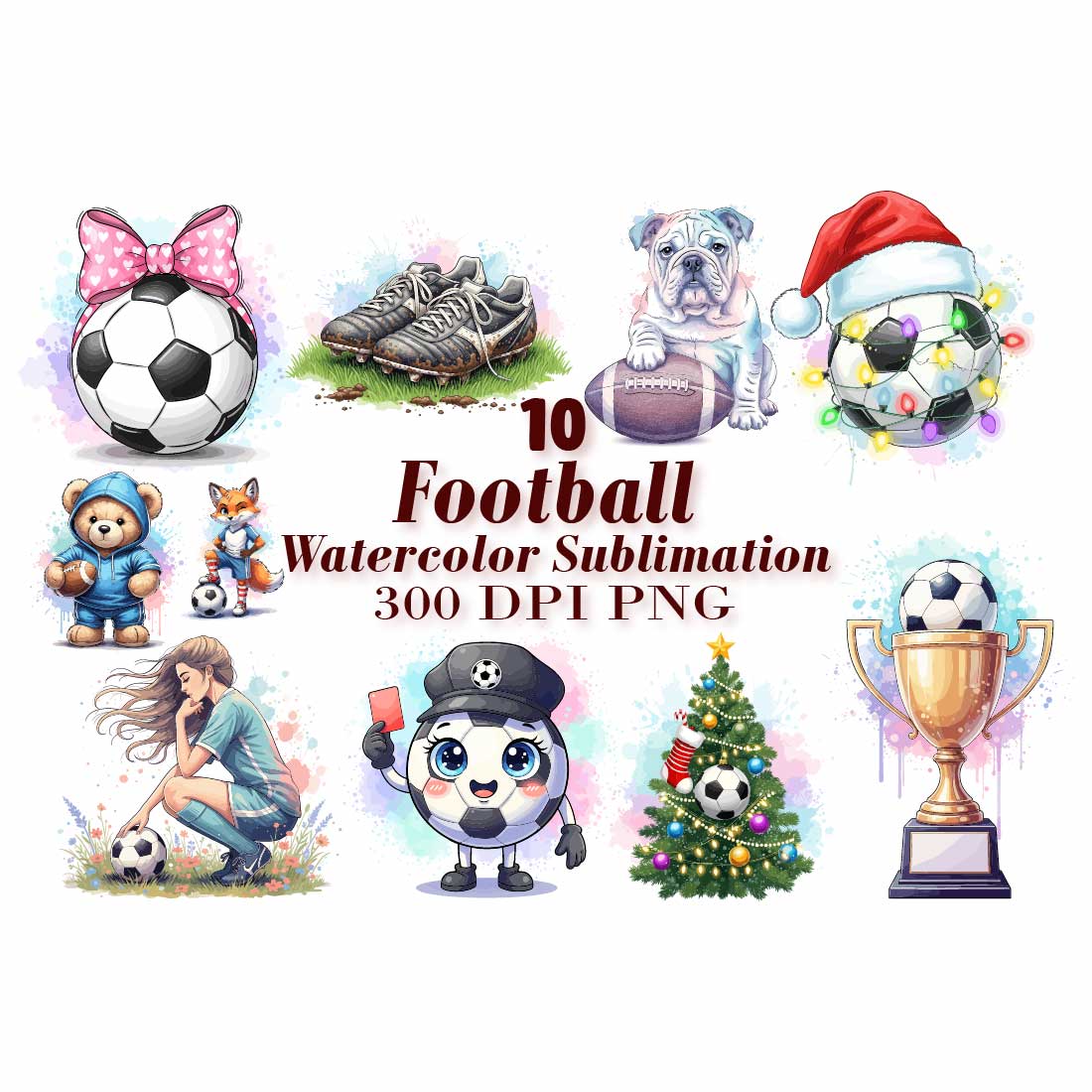 Cute Football Watercolor Sublimation cover image.