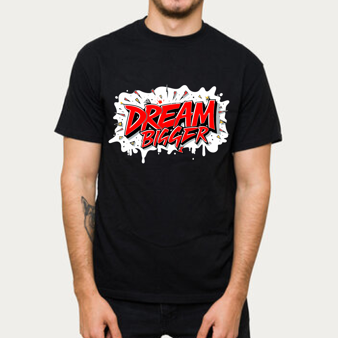 Dream Bigger Graffiti Style Motivational T-Shirt cover image.