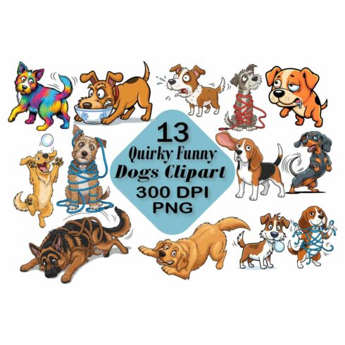 Quirky Funny Dogs Clipart cover image.