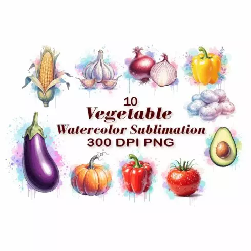 Vegetable Watercolor Sublimation Designs cover image.