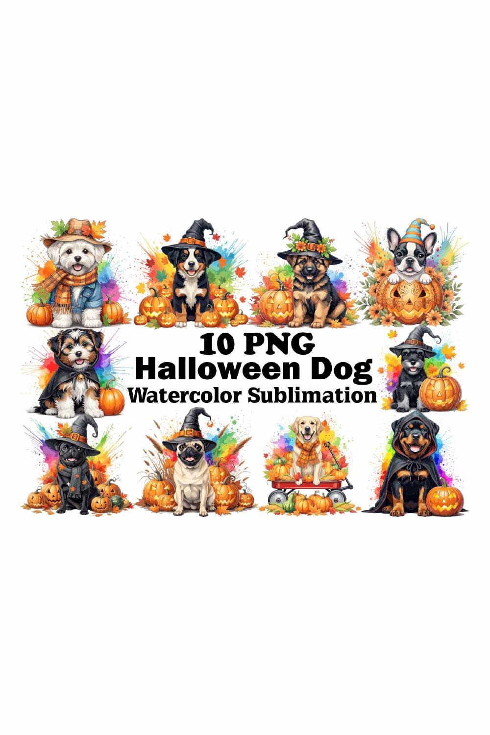 Halloween Dog Watercolor Sublimation pinterest preview image.